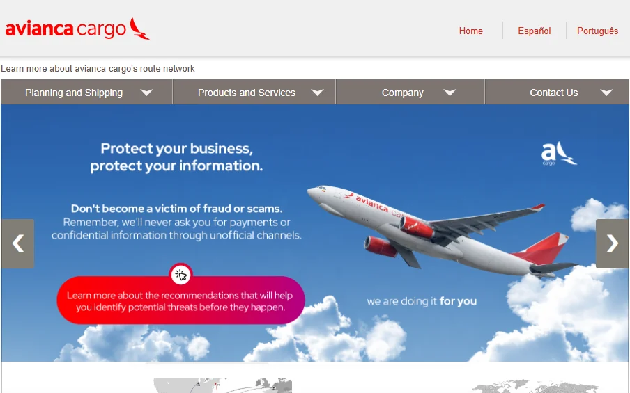 Avianca Cargo multilingual corporate website developed during my tenure at Avianca
