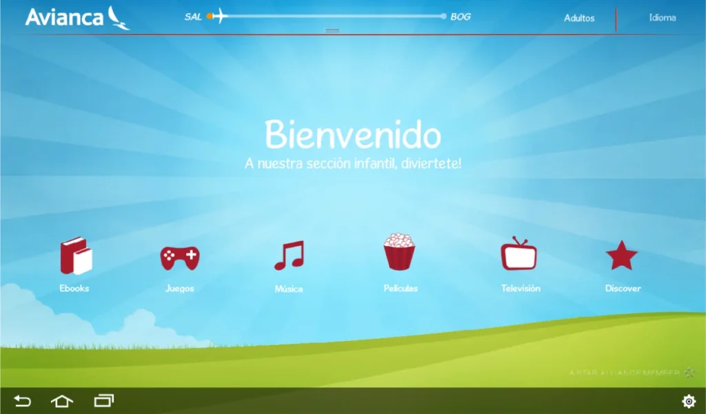 Child-focused interface created for the Avianca in-flight entertainment prototype