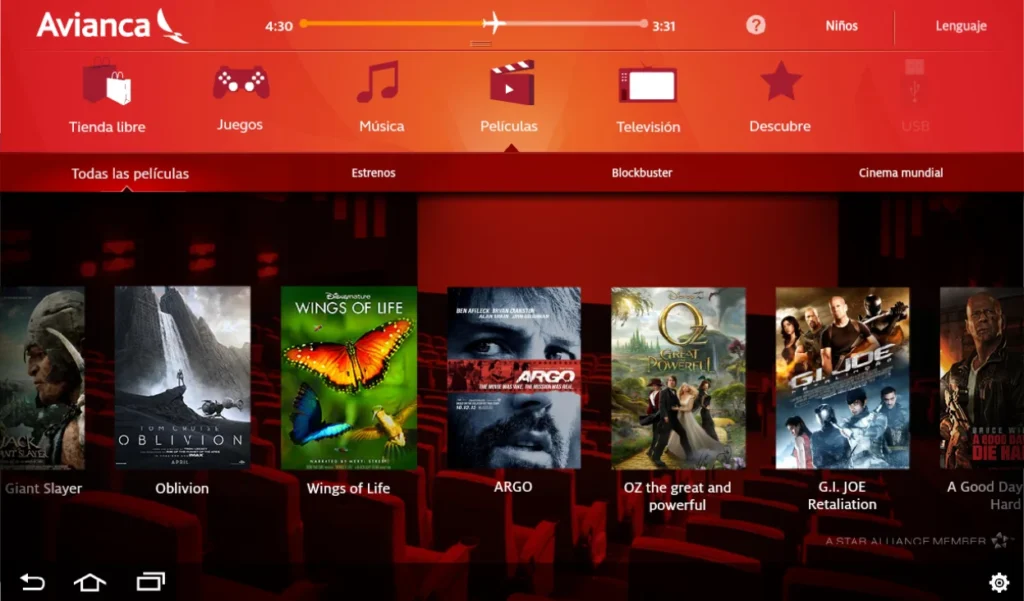 Movie browsing interface in the Avianca touch usability prototype