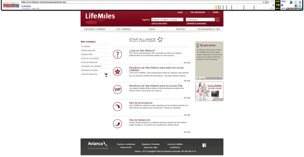 LifeMiles first redesign showing shared navigation and account interface