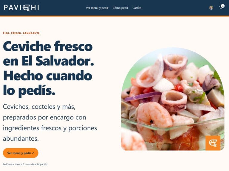 PaViChi performance-first WooCommerce homepage for fresh made-to-order food in El Salvador